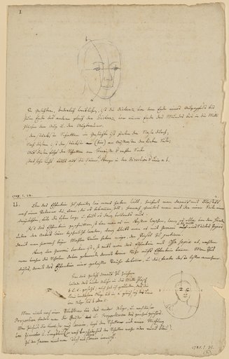 Page from a Handwritten Exercise Book with Two Proportion Drawings of a Female Head