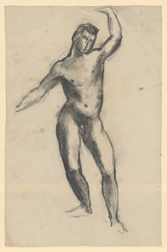 Dynamic Male Nude with Left Arm Raised High