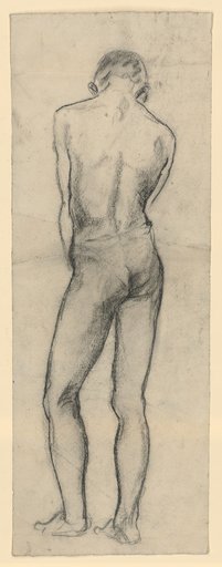 Standing Male Back Nude with Head Downcast