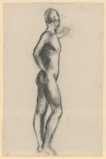 Standing Male Nude in Side View, Right Hand on Hip