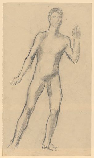 Male nude with raised left hand