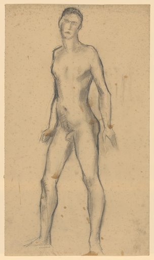 Standing male nude facing left