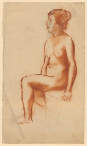 Seated female nude in side view