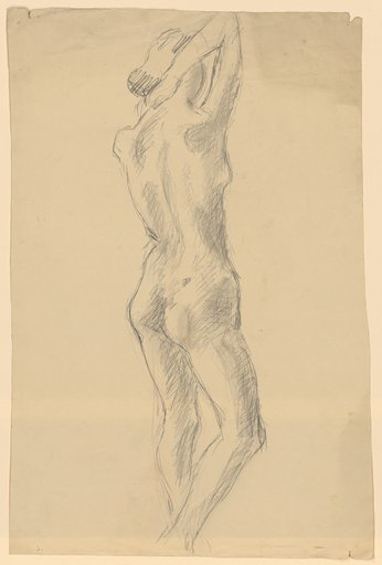 Female nude, back view, right hand at nape of neck