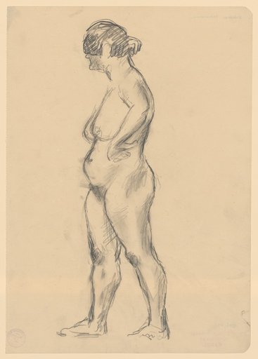Female nude in profile with left arm resting on support
