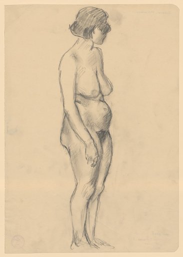 Standing female nude facing right
