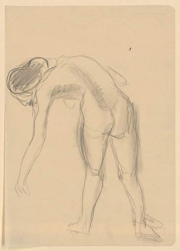 Bent female nude seen from the back with legs spread