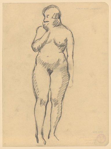 Standing female nude facing left with right hand on chin
