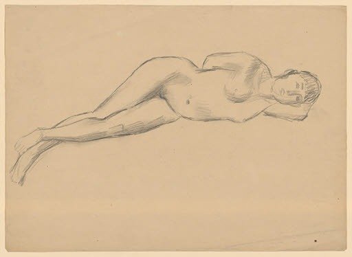 Recumbent female nude, head resting on left arm