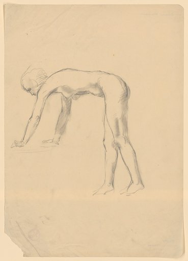 Bent female nude in profile