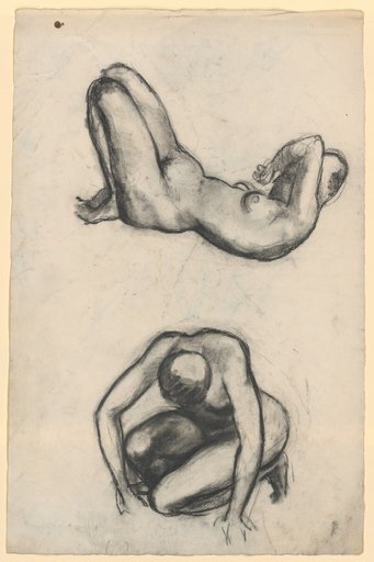 Reclining female nude with raised legs and crouching female nude
