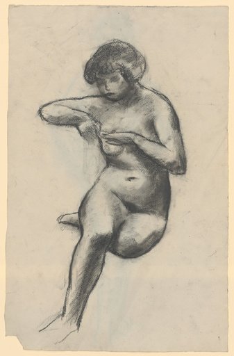 Seated female nude with left leg crossed under