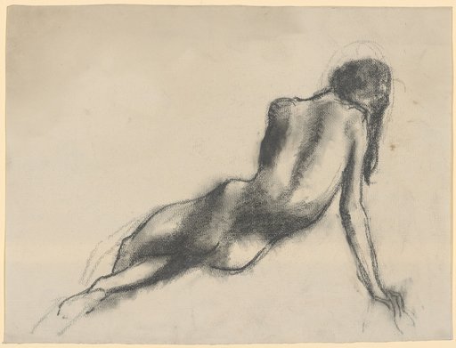 Seated female nude in rear view