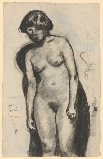 Standing female nude with hanging arms