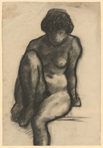 Seated female nude with right leg raised