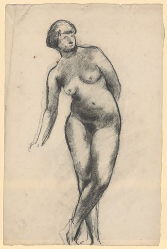 Standing female nude with crossed legs, leaning to the left