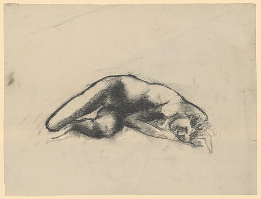 Reclining female nude with drawn-up legs
