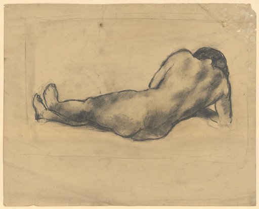 Side-lying female nude from the back with slightly raised torso