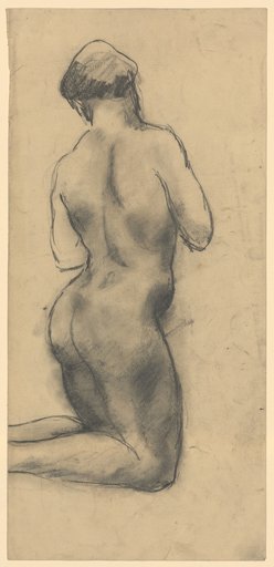 Kneeling female nude in rear view