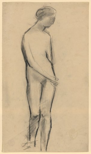 Standing female nude with right arm at left hip
