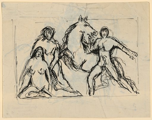 Group of figures with a horse