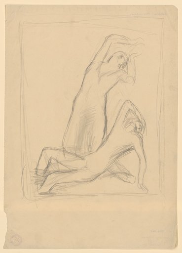 Composition sketch with a collapsing, naked youth and a weeping, clothed woman