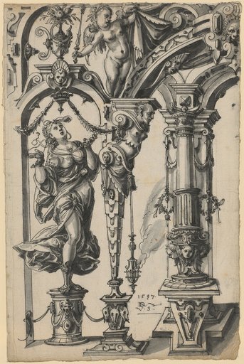 Design for an Architectural Frame with a Standing Figure of Lucretia