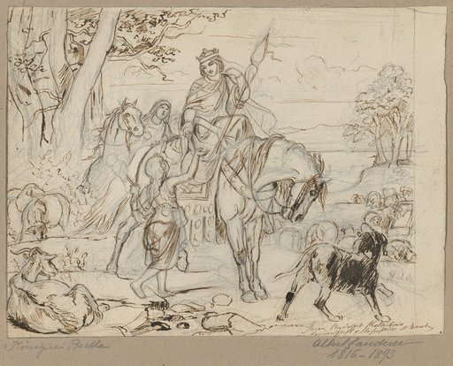 Queen Bertha with a Spinning Wheel on Horseback