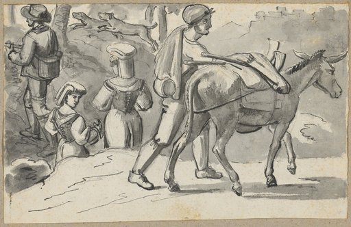 A donkey driver, a hunter, and two Italian women