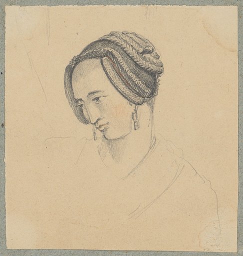 Bust of a Woman with a Cap and Earrings