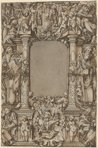 Design for a Title Page with Peter and Paul, the Birth and Resurrection of Christ, and the Four Evangelists