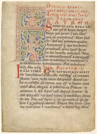 Christ and the Apostle Paul Among Ornamental Vines. Initial F, Title Page to a Handwritten Missal
