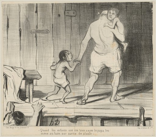 "When the children have been well-behaved, papa takes them to the bath..."