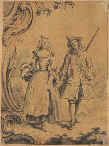 Young Couple beside Rocaille Ornament