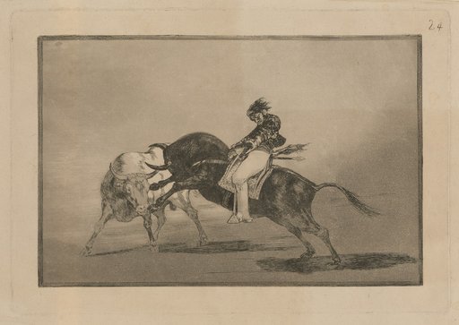 The same Ceballos, mounted on another bull, breaks rejoncillos in the Plaza of Madrid