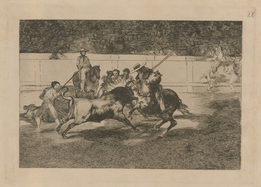The valiant Rendon lancing a bull, from whose fate he died in the Plaza of Madrid