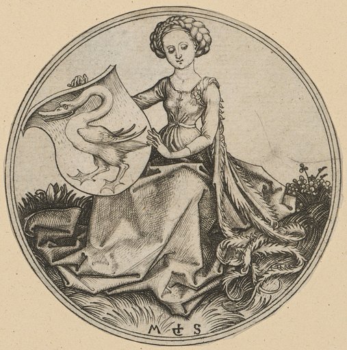Coat of Arms with a Swan, Held by a Lady
