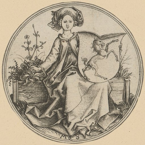 Coat of Arms with a Unicorn, Held by a Lady