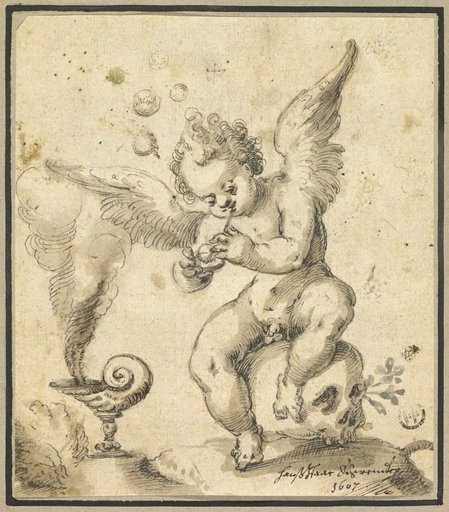 Winged Putto Sitting on a Skull