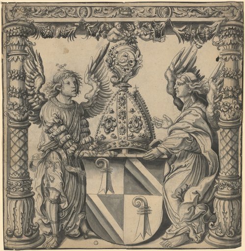 Stained-Glass Design with Two Angels as Supporters and the Coat of Arms of the Bishop of Basel, Christof von Utenheim