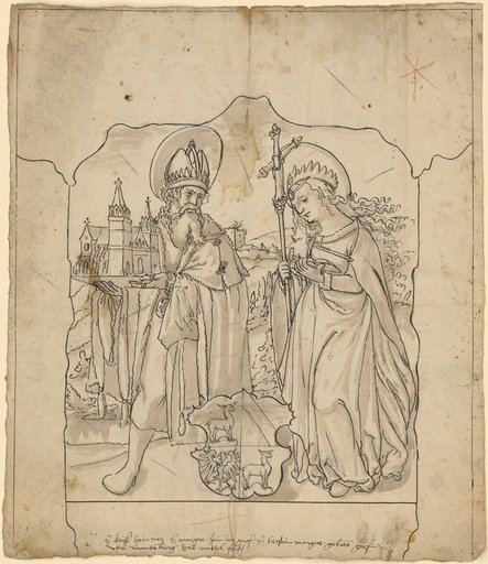 Stained-Glass Design with St. Emperor Henry II and St. Margaret, with the Coat of Arms of Count Heinrich von Tierstein and His Wife Margret von Neuenburg Before Them