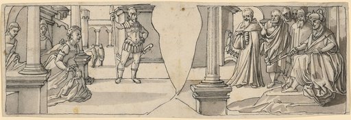 Design for an upper scene with Esther before Ahasuerus