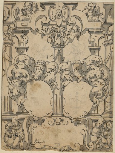 Window design with two blank coats of arms