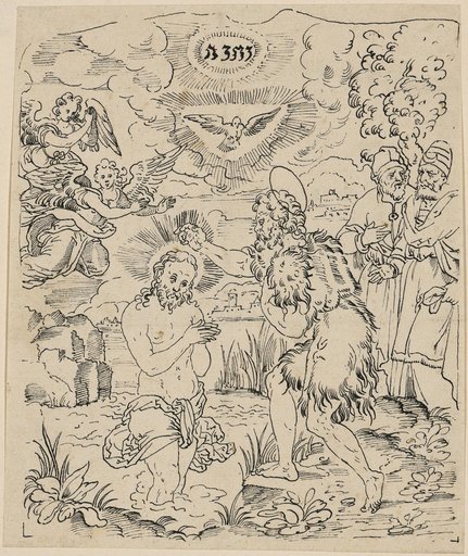 Central panel of a window design with the Baptism of Christ
