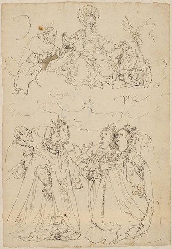 Madonna in the Clouds Distributing Rosaries, with Adorers Below