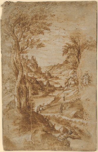Mountainous River Landscape with a Fisherman