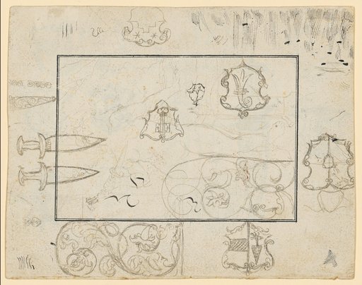 Designs for Swiss Daggers and Various Coats of Arms (Basel, Breisach, Freiburg, Colmar, and Thann)