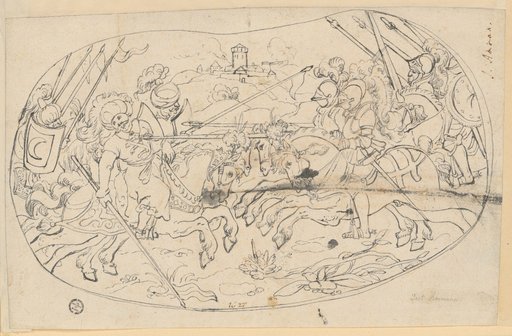 Design for a Full Suit of Armor with a Cavalry Battle (Shoulder Piece)