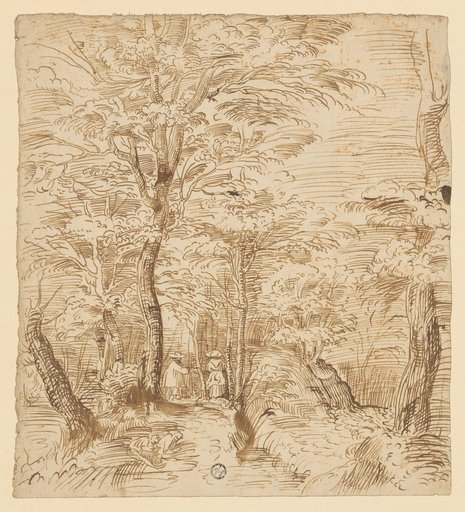 Forest Path with a Strolling Couple