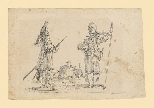 Two Officers, in Front of a Landscape with a Water Castle